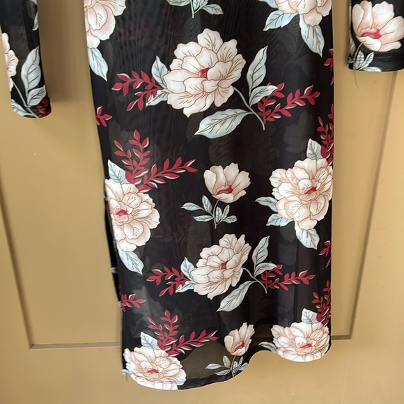 Retro Y2K Bodycon Sheet Mesh Dark Romantic Floral Midi Dress XS - Picture 5 of 6